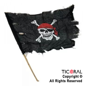 BANDERA PIRATA CON PALITO BAMBU 40 CM X 60 CM HALLOWEEN X 1